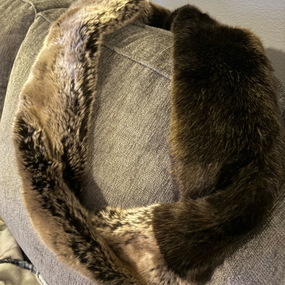 Luxurious Faux Fur Infinity Scarf in Brown and Cream
